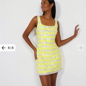 River Island Yellow checkered sequin mini dress- size UK14 (US10)